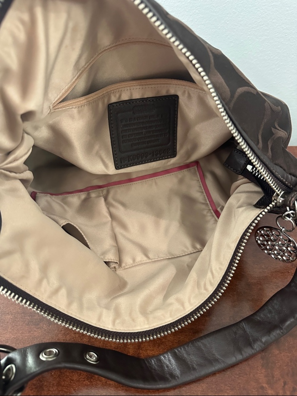 Coach Brown Signature Canvas Hobo with Silver Charm Accent - Picture 5 of 8